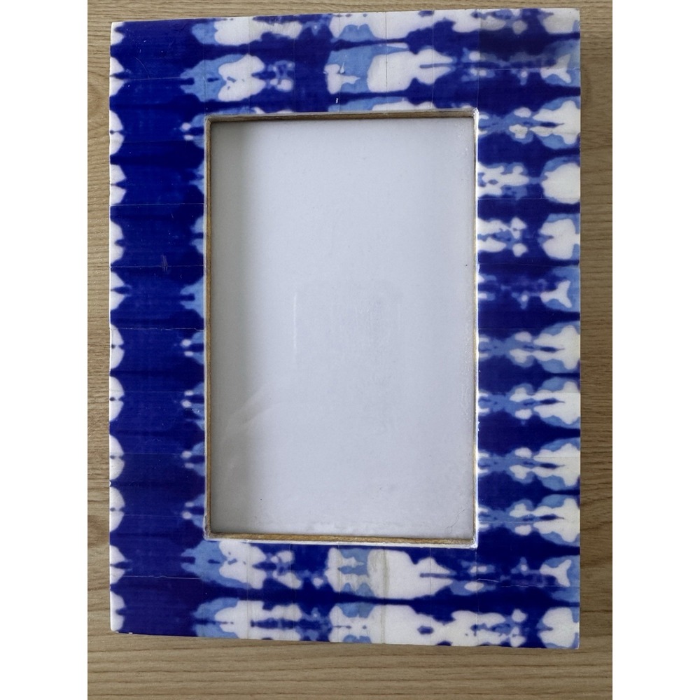Blue White Shibori Batik Style 4x6 Photo Frame Tie Dye Boho Decor Made in India